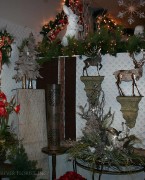 Rustic christmas display with iron reindeer