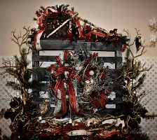 Rustic christmas wreath and mantle scene