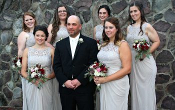 Groom And Bridesmaids With Bouquets