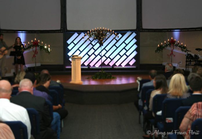 Triple Wedding Candelabras At Church Wedding