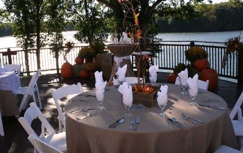 Wooden Box Fall Arrangement On Wedding Reception Table