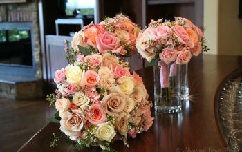 Pink cream and white roses bridal bouquets