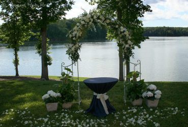 Silver metal wedding pergola