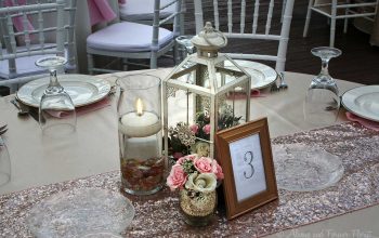 Wedding reception table rustic setup
