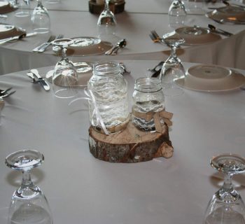 Burlap and lace reception table setup