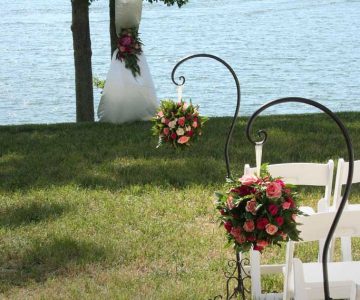 Wedding aisle hanging arrangements