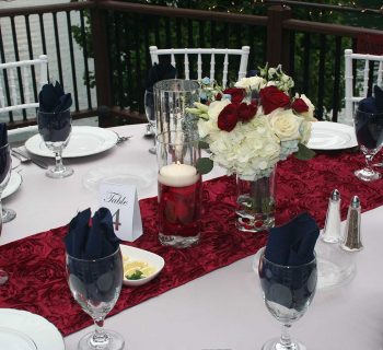 Bridesmaid bouquet on reception table