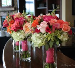Bridesmaid bouquets on the bar
