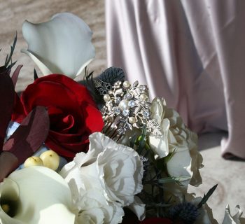 Pearl adornment in bridal bouquet
