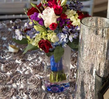 Bridal bouquet on reception table