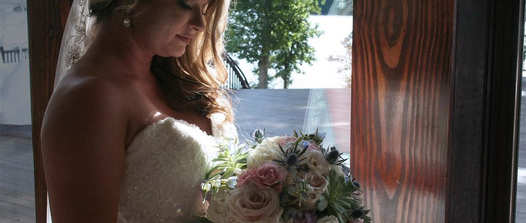 Bridal bouquet in the shadows.