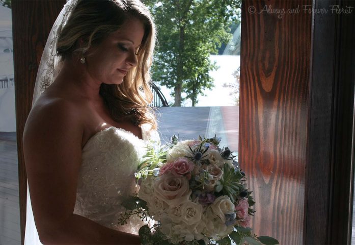 Bridal bouquet in the shadows.