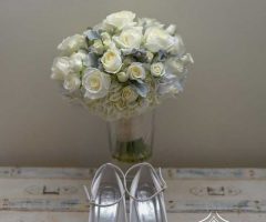 Bridal bouqet with matching slippers