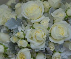 White rose bridal bouqet with brunia
