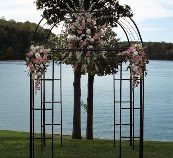 Gorgeous hanging floral chandelier on gazebo
