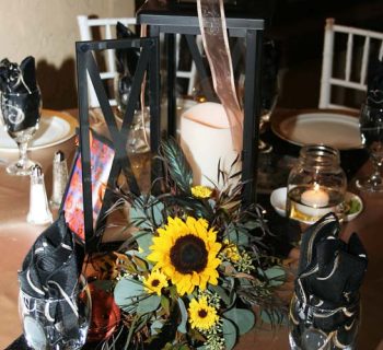 Hanging lanterns as reception centerpiece