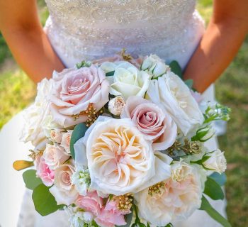 Creams pinks gold and green bouquet