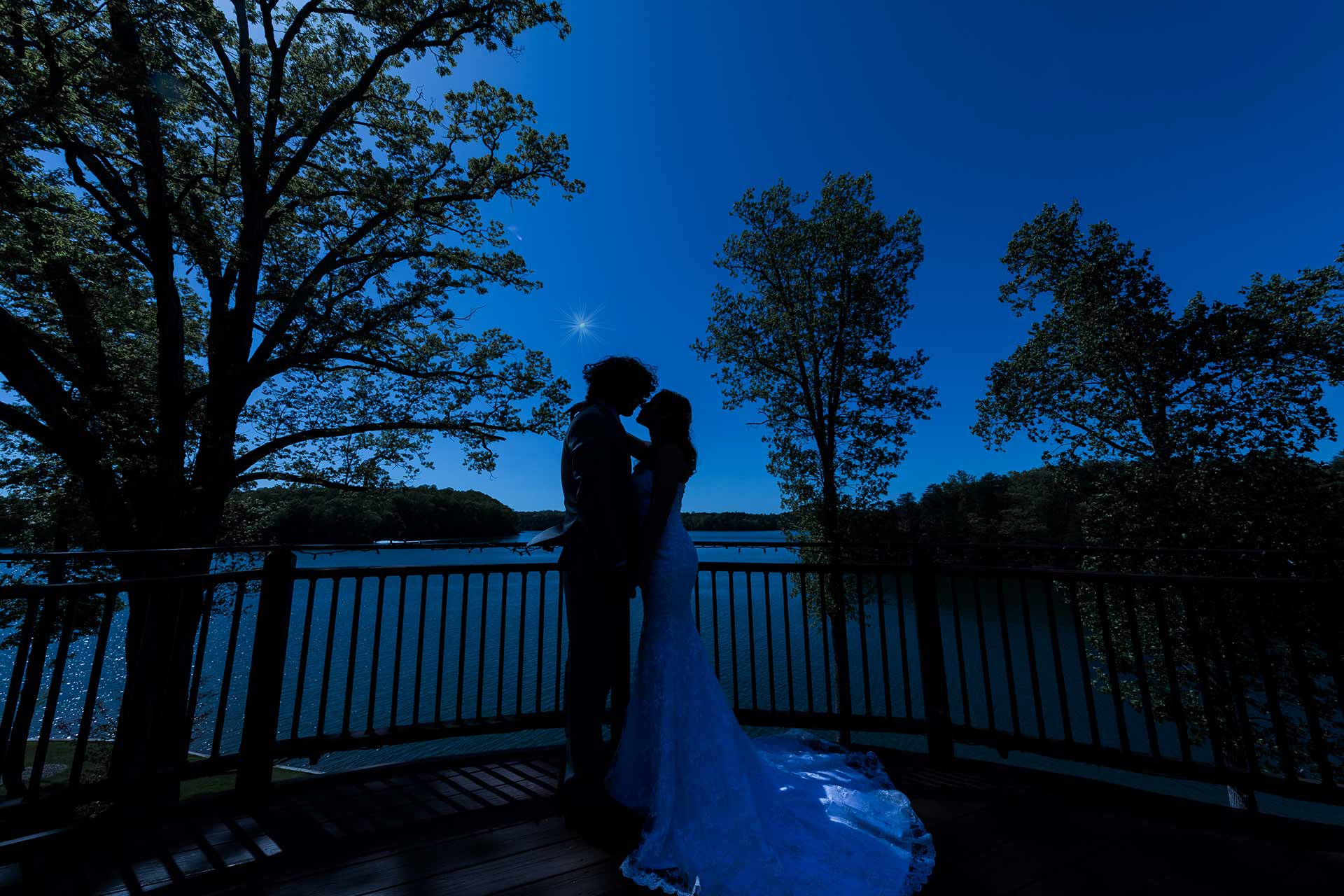 Wedding couple at dusk backdrop